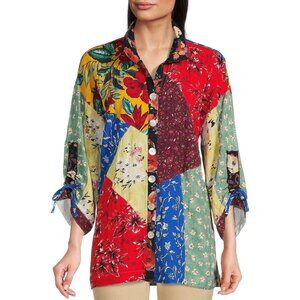 John Mark Tunic Shirt Medium Patchwork Button Down Boho Dopamine Oversized Y2K
